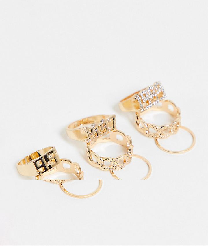 Ego Chain Onyx Multipack Of 7 Rings In Gold