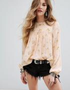 Nobody's Child Smock Top In Ditsy Floral With Contrast Ties - Pink