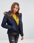 Lee Puffer Jacket With Sherpa Lined Hood - Blue