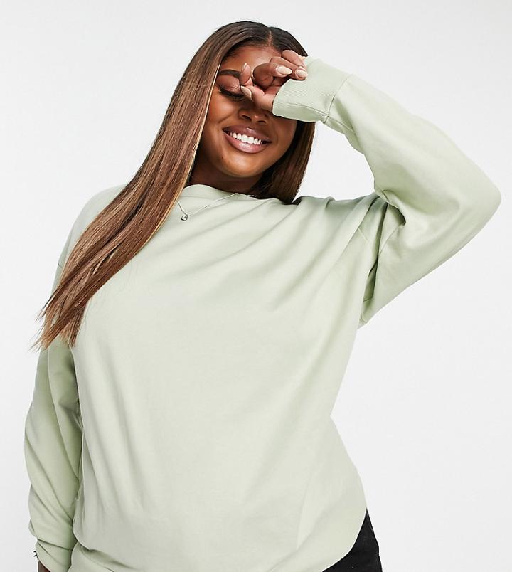 Asos Design Curve Oversized Sweatshirt In Sage-green