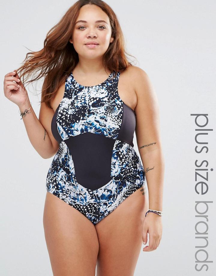 Robyn Lawley Broken Wings Halter Neck Swimsuit - Black