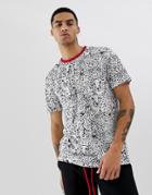 Asos Design Relaxed T-shirt With All Over Leopard Printand Contrast Red Neck Two-piece - White