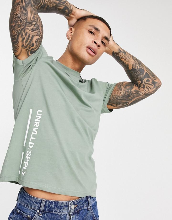 Asos Unrvlld Spply Relaxed T-shirt In Green With Logo Print - Part Of A Set