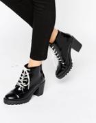 London Rebel Chunky Heeled Boots With Contrast Lace - Black