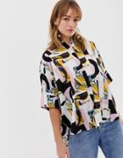 Monki Abstract Print Oversized Blouse In Pink