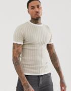 Asos Design Muscle Fit Rib T-shirt In Oatmeal - Beige