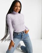 Miss Selfridge Irregular Rib Knit Roll Neck Split Sleeve Sweater In Lilac Stripe-multi