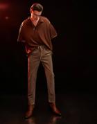 Asos Design Slim Fit Pants In Velvet Look In Dark Beige-neutral