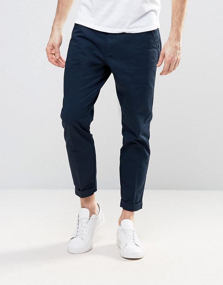 Dr Denim Rigid Slim Tapered Chino With Turn Up - Navy