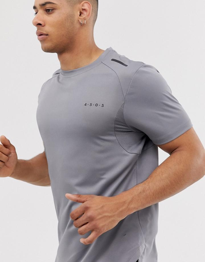 Asos 4505 Running T-shirt With Breathable Mesh Panels And Stepped Hem In Gray - Gray