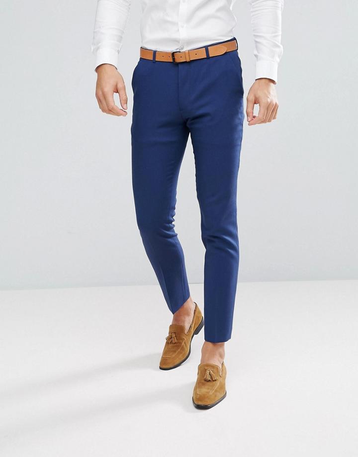 Asos Wedding Skinny Suit Pants In Blue Cross Hatch - Navy