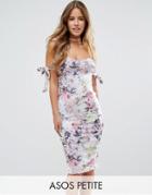 Asos Petite Bow Off Shoulder Midi Dress In Floral Print - Multi