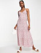 Qed London Tiered Maxi Dress In Red Floral Print-multi