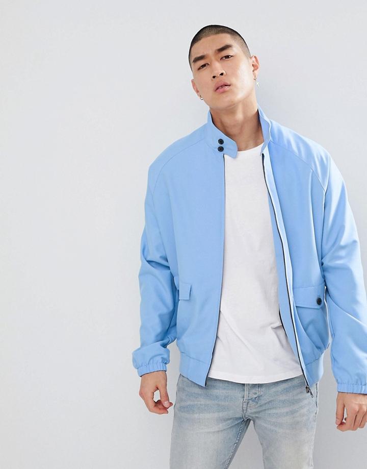 Asos Oversized Harrington Jacket In Blue - Blue