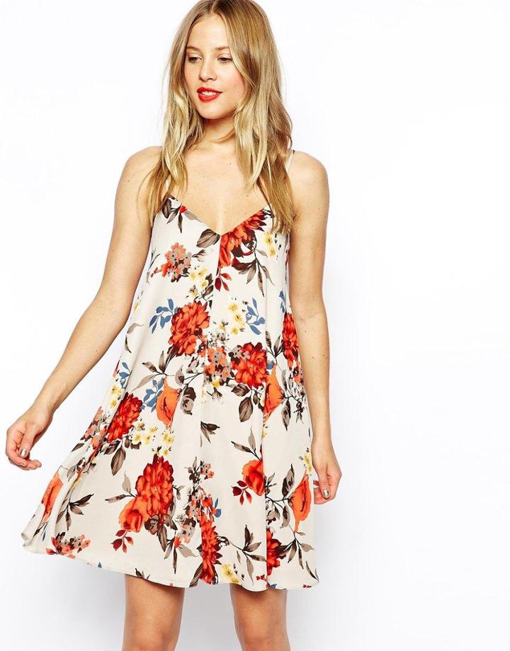 Asos Swing Dress In Rose Floral Print