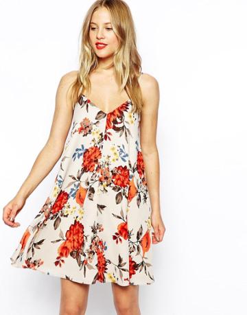 Asos Swing Dress In Rose Floral Print