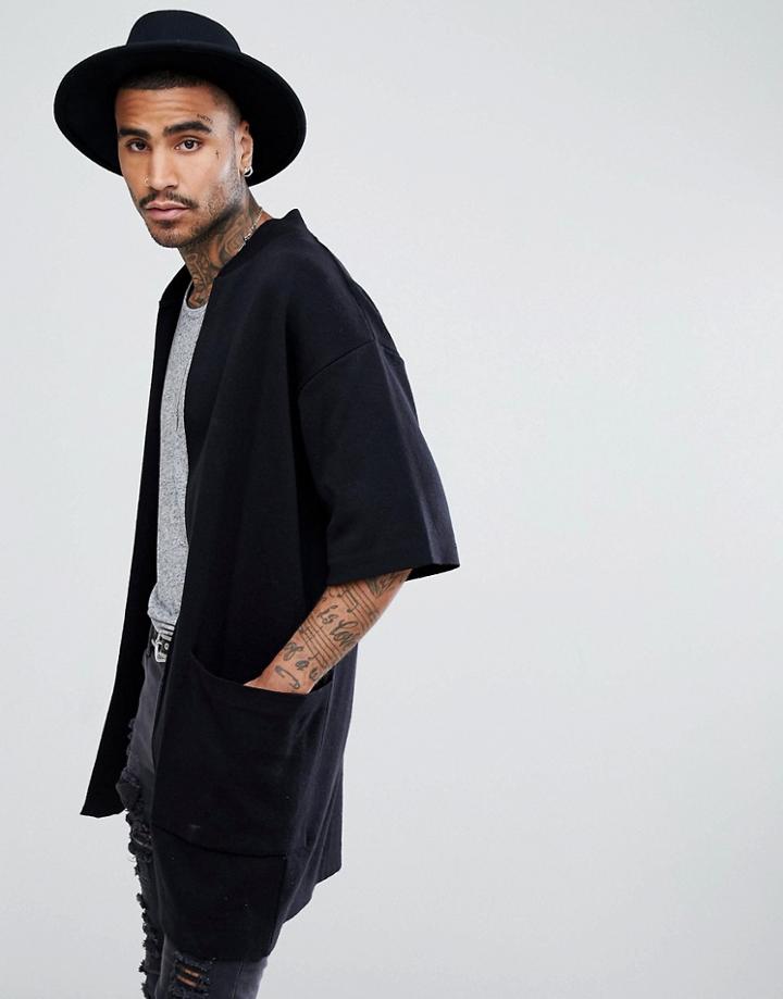 Asos Short Sleeve Duster Jacket In Black - Black