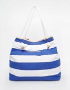 Thursday Friday Canvas Striped Beach Bag - Navy