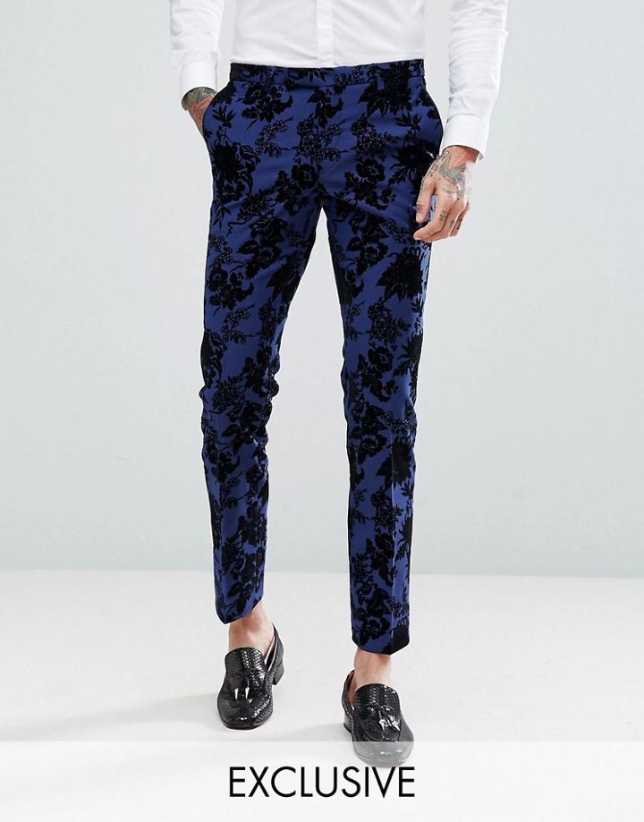 Noose & Monkey Super Skinny Suit Pants In Flocking - Blue