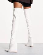 Public Desire Clarissa Over The Knee Wedge Heel Boots In White