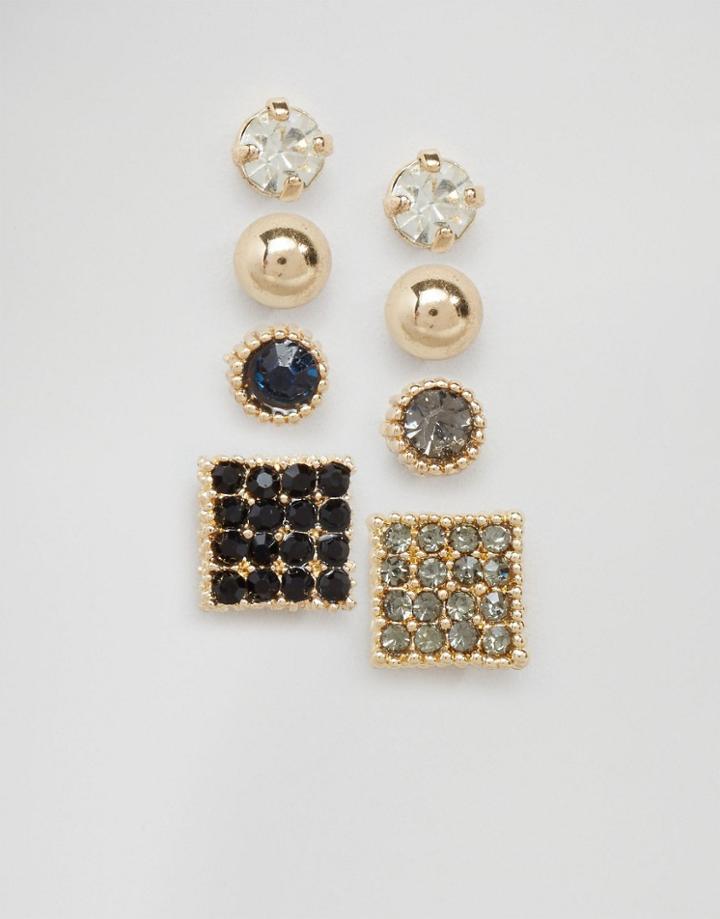 Cara Ny 4 Rhinestone Stud Earring Set - Gold