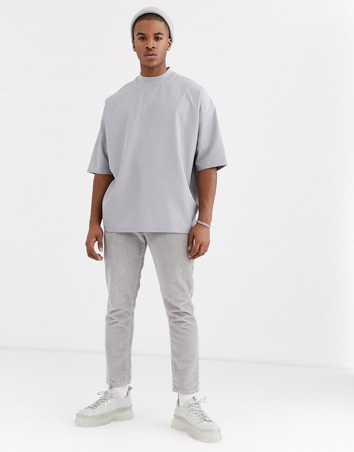 Asos Design Oversized T-shirt With Half Sleeve In Woven Fabric - Gray
