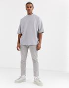 Asos Design Oversized T-shirt With Half Sleeve In Woven Fabric - Gray