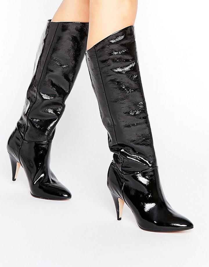 Office Hydra Patent Heeled Knee Boots - Black