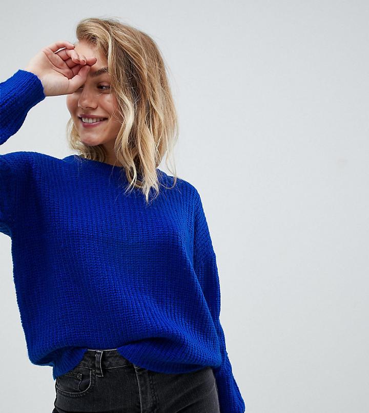 Brave Soul Petite Round Neck Sweater - Blue