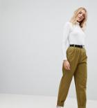 Asos Design Tall Curved Seam Tapered Casual Pants With Belt-green