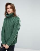 Asos Hand-knitted Roll Neck Sweater In Green - Green