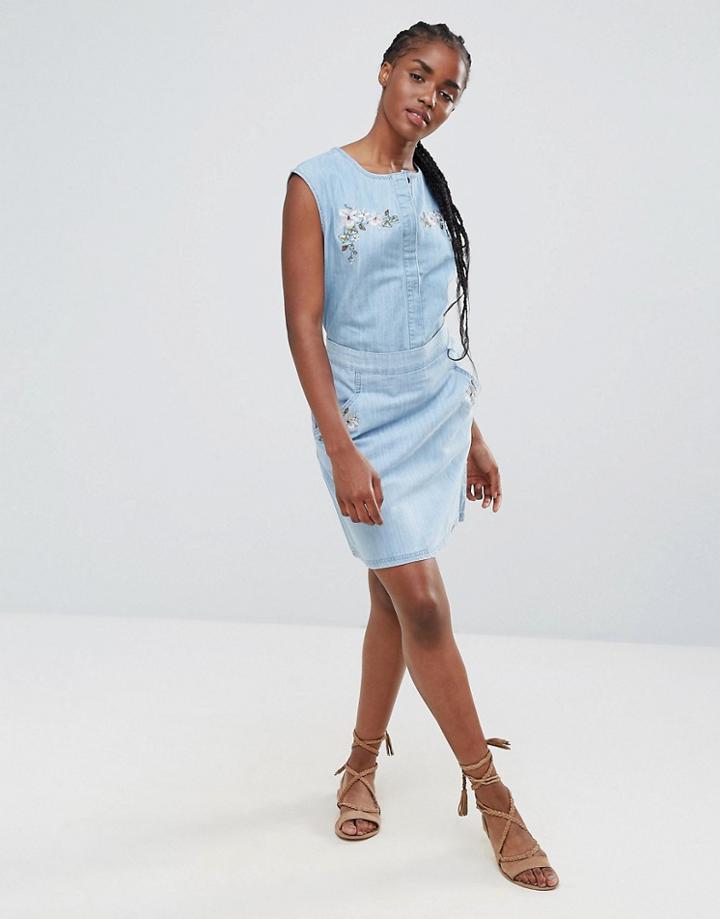 Bellfield Wisteria Embroidered Denim A Line Skirt - Blue