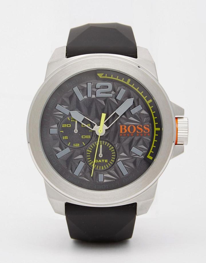 Boss Orange New York Textured Dial Watch With Silicone Strap - Gray