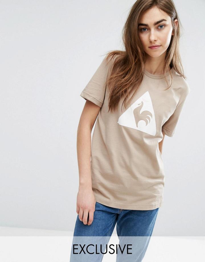 Le Coq Sportif Exclusive To Asos Flocked Logo T-shirt In Camel - Cream