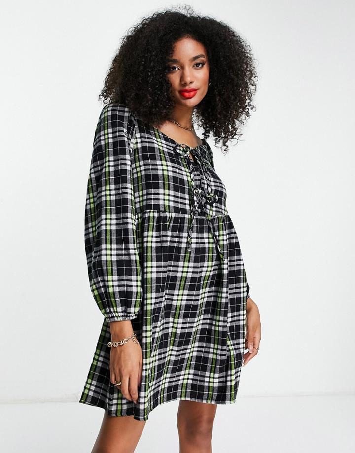 Trendyol Checked Mini Dress In Black