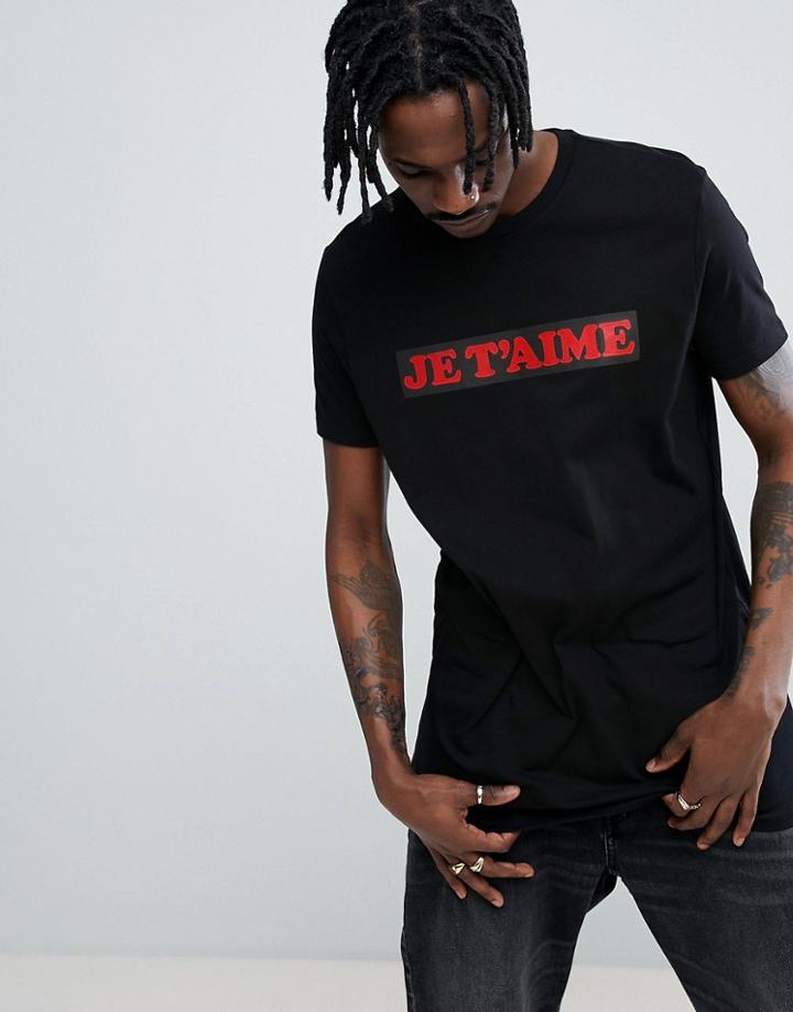 Asos Longline T-shirt With Je T'aime Print - Black