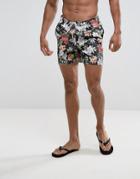 Jack & Jones Swim Shorts In Hawaiian Print - Black