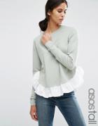 Asos Tall Sweater With Woven Ruffle Hem - Green
