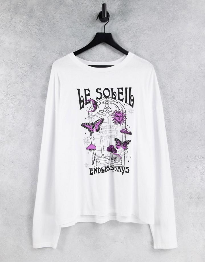 Topshop Le Soleil Long Sleeve Skater T-shirt In White