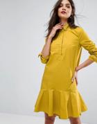 Warehouse Peplum Hem Cotton Shirt Dress - Yellow
