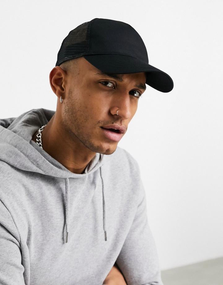 Asos Design Trucker Cap In Black Cotton
