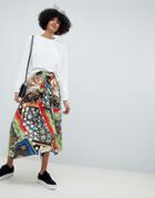 Asos Design Mixed Scarf Print Midi Skirt - Multi