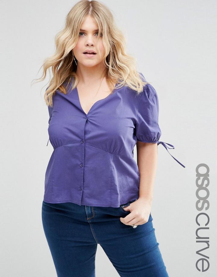 Asos Curve Tie Cuff Blouse - Purple