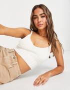 Asos Design Knitted Cami With Contrast Stitch In Cream-white