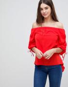 Ax Paris Ruched Sleeve Top - Red
