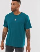 Siksilk Oversized T-shirt With Central Logo In Teal - Blue