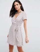 Goldie Wildness Floral Printed Wrap Tea Dress With Waist Tie - Brown