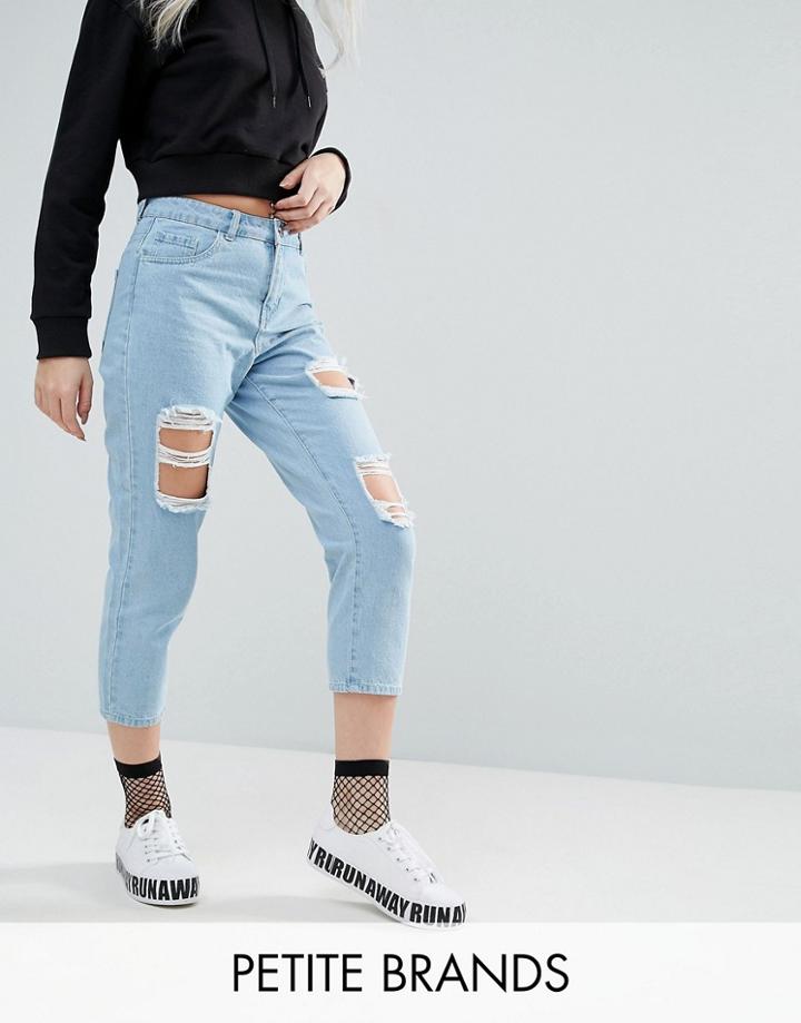 Noisy May Petite Liv Extreme Rip Straight Leg Jeans - Blue