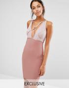 Naanaa Strappy Midi Dress With Sequin Lace Bodice - Pink