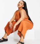 Asos Design Curve Minimal Sleeveless Jumpsuit In Rust-brown